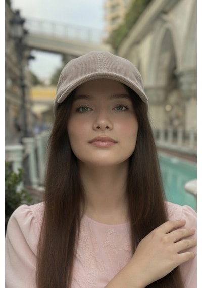 Mollycrush Kadın Mevsimlik Fitilli Kadife Bej Şapka Günlük Ayarlanabilir Beyzbol Kep Bej