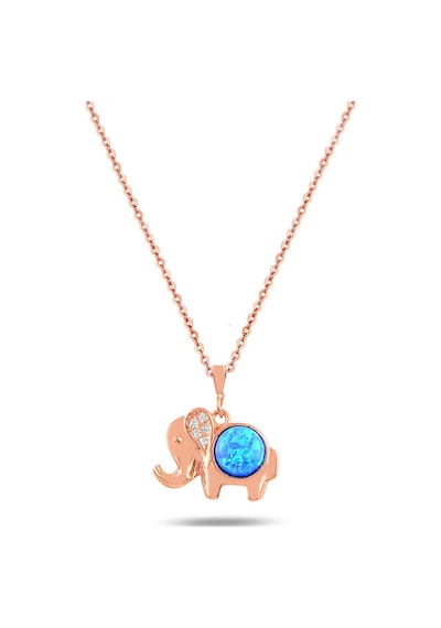Brezza Lusso Jewelry Opal Mavi Taşlı Fil Figürlü Gümüş Kadın Kolye 42 CM