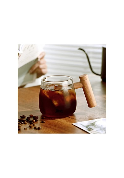3 Adet Otomatik Karıştırıcılı Cam Kupa Şarjlı Kendini Karıştıran Fincan, Ahşap Görünümlü Kulplu, Ölçü Çizgili, Self-stirring Mug