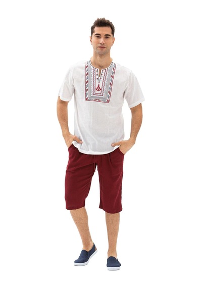 Kısa Kol Şile Bezi Bisiklet Yaka Bahriyeli Erkek Yazlık T-shirt Beyaz Byz Beyaz