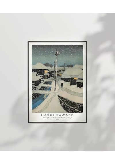 Çerçevesiz Poster Hasui Kawase Terashima Köyü'nde Akşam Karı