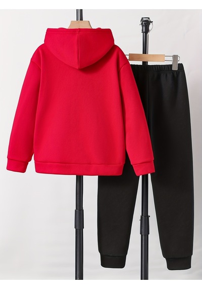 Uyguntarz Eriyen Kalpler Baskılı Oversize Çocuk Sweatshirt Eşofman Takım Kırmızı