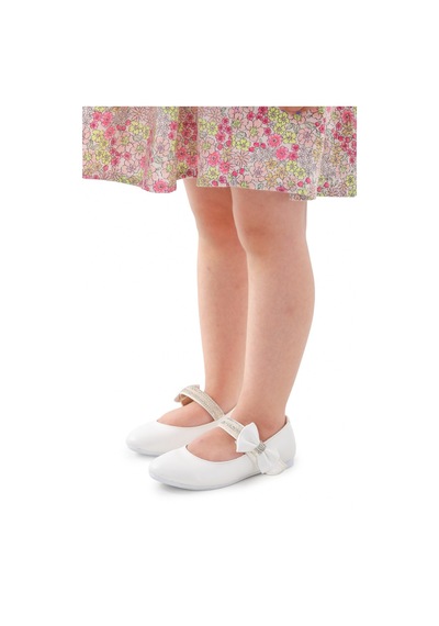 Kiko Kids Cırtlı Kız Çocuk Taşlı Babet Ayakkabı 252 Cilt Beyaz 001