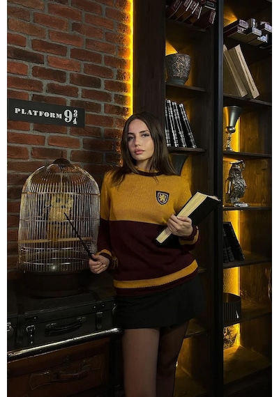 Harry Potter Gryffindor Quidditch Kazak Lisanslı Warner Bros Bordo Sarı Unisex - Xs Beden