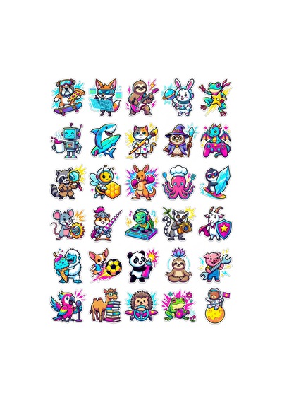 Sevimli Karakterler Chibi Sticker Seti 150 Adet - 5'li Mega Paket No30 - Laptop Defter Ajanda Çok Renkli