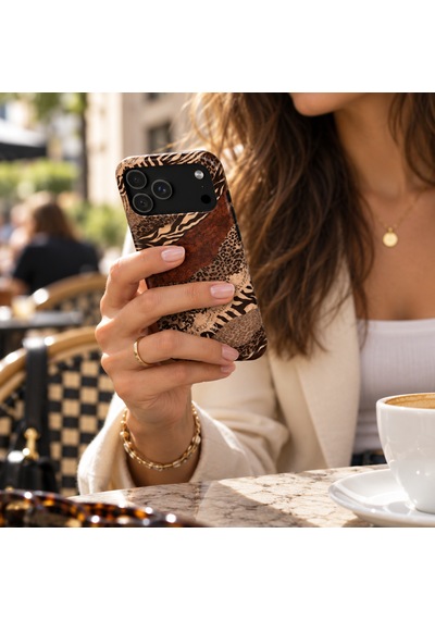 İphone 17 Kılıf Kahverengi Animal Mix Desenli Şık Tasarım Telefon Kılıfı Leopar