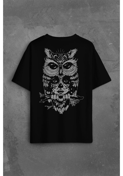 Owl Baykuş Üzgün Kız Güçlü Kadın Sırt Ön Baskılı Oversize Tişört Unisex T-shirt 001
