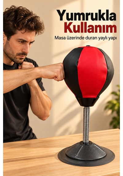 Pompalı Masaüstü Boks Topu Kırmızı Siyah Gövdeli