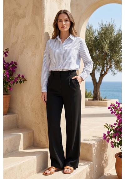 Lale Butik Pile Detay Palazzo Pantolon 16202 Siyah
