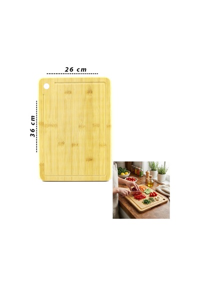 26x36x1.8cm Ahşap Bambu Kesim Panosu - Kesme Tahtası Çok Renkli
