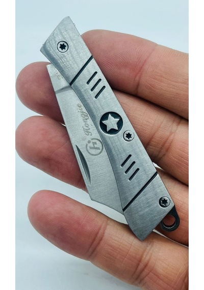 Tobaccotürk724 Metal Mini Kamp Bıçak Yıldız Desenli Kamp Çakı //13 CM-hjd13 Gümüş