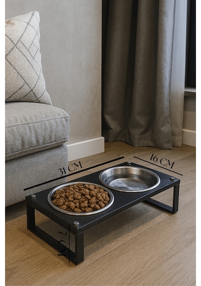Reyo Ok-ay Store Zorvia Paslanmaz Çelik Kedi Köpek Mama Ve Su Kabı Standı, %10 Eğimli, Ergonomik, Yükseltilmiş Sağlıklı Beslenme, Siyah-siyah