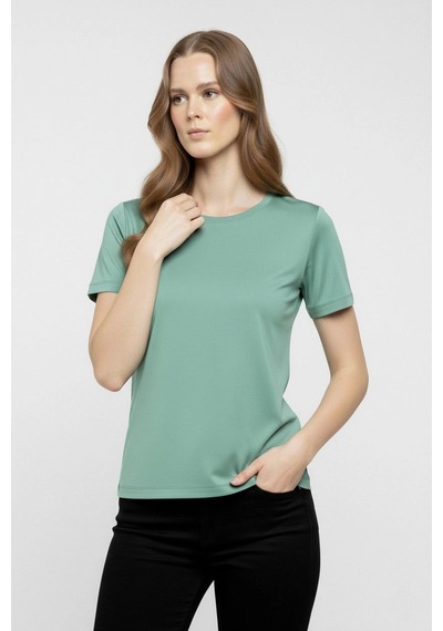 Kadın T-shirt Bisiklet Yaka Slim Fit Likralı Tişört Yazlık Basic Body - Mint Yeşili