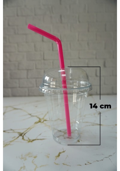 Plastik Milkshake Bardağı Kapak Pipet 12 Oz 350 Cc - 100 Adet