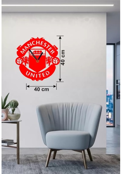 Manchester United Logolu Ahşap Duvar Saati - 40x40 Cm Taraftar Hediyesi Belirtilmemiş