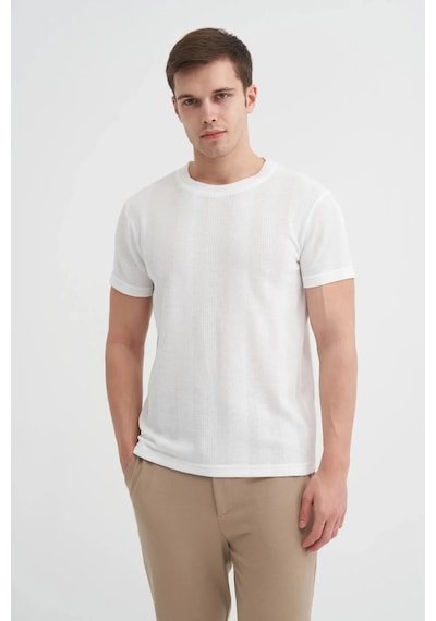 Cazador Slim Fit Bisiklet Yaka Örme Düz Tişört Ekru