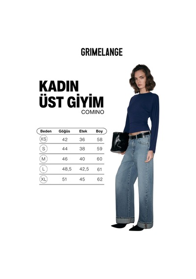 Grımelange Comıno Kadın Yuvarlak Yaka Vücuda Oturan Esnek Kumaşlı Slim Fit Lacivert Bluz Lacivert