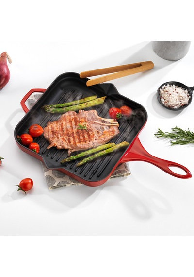 Schafer Guss Chef Döküm Kare Grill Tava 28x28 Cm 1 Parça-kırmızı Siyah