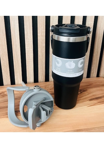 Kişiye Özel 900 Ml Vakumlu Paslanmaz Çelik Termos Siyah