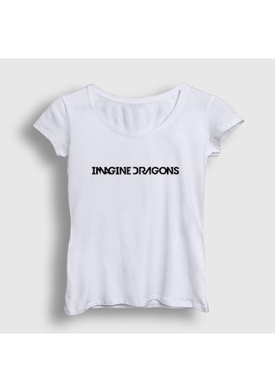 Presmono Kadın Logo Imagine Dragons T-shirt Beyaz