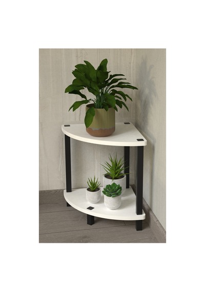 Flora 2 Raflı Moblen Çiçeklik Saksılık Balkon Bahçe Dekor Raf Stand-beyaz Beyaz