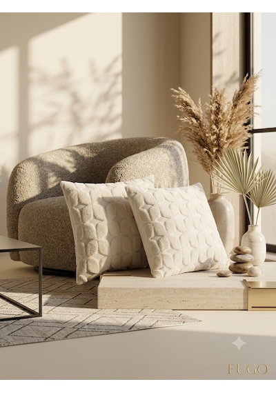 Fugo 2'li Welsoft Kırlent Kılıfı 45x45 Cm Dekoratif Fermuarlı Yumuşak Peluş Kırlent Kılıfı Koltuk Ve Kanepe İçin Bej