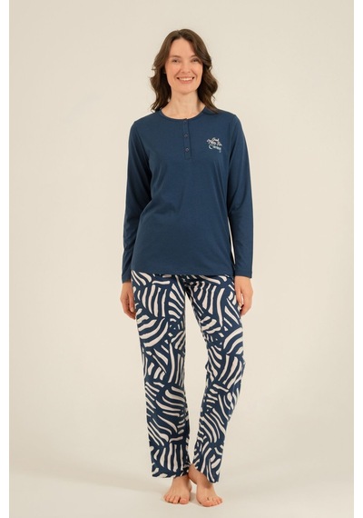Arnetta Kadın Good Things Are Coming Lacivert Uzun Kol Pijama Takım Ar3765-s-v1 Ar3765-s-v1