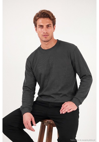 Buratti Pamuk Karışımlı Relaxed Fit Bisiklet Yaka Kazak Erkek Sweat 5905837 Antrasit