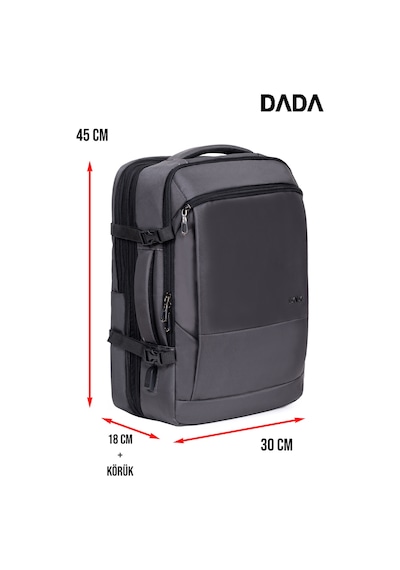 Körüklü Laptop Sırt ve Seyahat Çantası 15,6 İnç 40 Litre Usb Su Geçirmez Kumaş Gri Dada 12