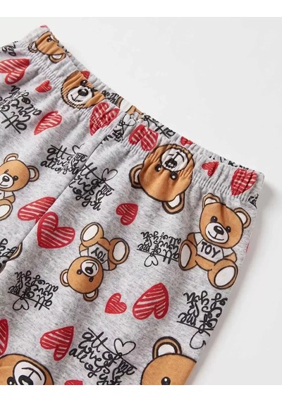 Veraura Lifestyle 4/10 Yaş Ayıcık Baskılı Pamuk Penye Çocuk Pijama Takımı Kırmızı