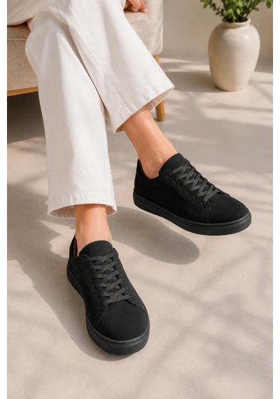 Mevese Austin Bağcıklı Cilt Erkek Günlük Sneaker Ayakkabı - Siyah Süet