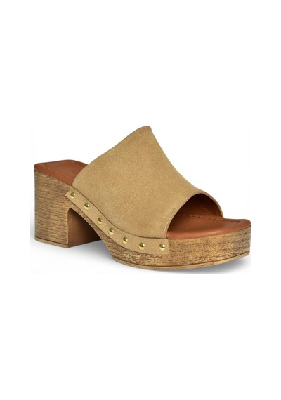Fox Shoes Y996594002 Bej Süet Kalın Topuklu Kadın Terlik Bej