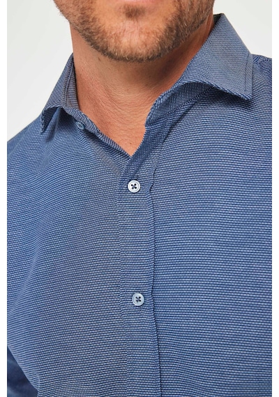 Tudors Slim Fit Uzun Kollu Pamuklu Kolay Ütü Armürlü Erkek Lacivert Gömlek-22225 Lacivert