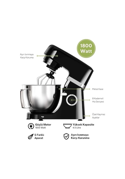 Kumtel HSM-02 1800 W 4.5 L Dondurma Yapma Aparatlı Hamur Yoğurma Makinesi