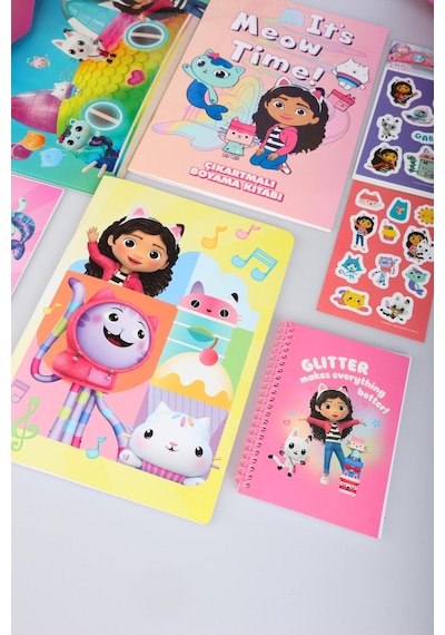 X Dekomus Lisanslı Gabby S Dollhouse Premium Kırtasiye Seti Saplı Çanta,boyama Kitabı,resim Defteri,bloknot, Altın