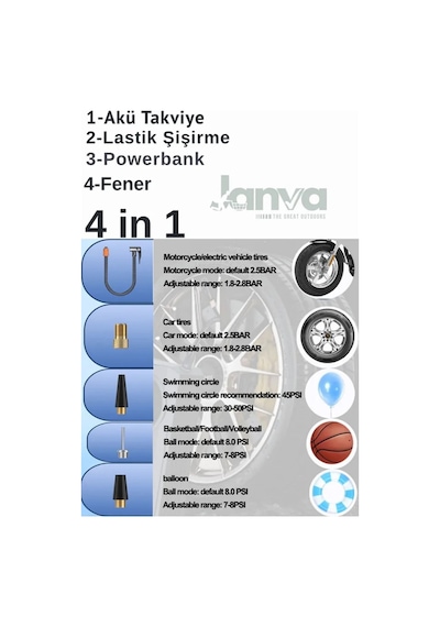 D8h Plus 4in1 Akü Takviye+hava Pompası+led Fener+powerbank