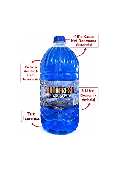 Oto Cam Suyu 3 Litre -18 C Derece Antifrizli Tuz İçermez Antifrizli Kışık Camsuyu 3 Lt