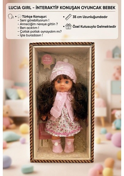 Lucia Girl Konuşan 35 Cm - Etkileşimli Kolları Bacakları Ve Kafası Et Kutulu Atkılı Oyuncak Bebek 37756968