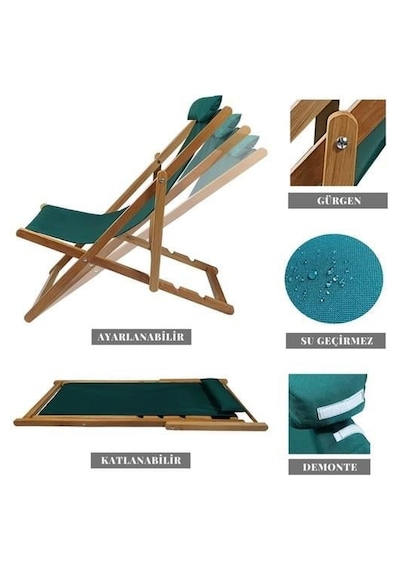 Reyo Bysay Ahşap Katlanabilir Kademeli Şezlong Plaj Bahçe Teras Balkon Sandalyesi Koltuğu Antrasit