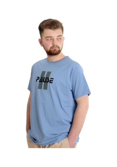 Mode Xl Büyük Beden Erkek T-shirt Pause 23109 Mavi 001
