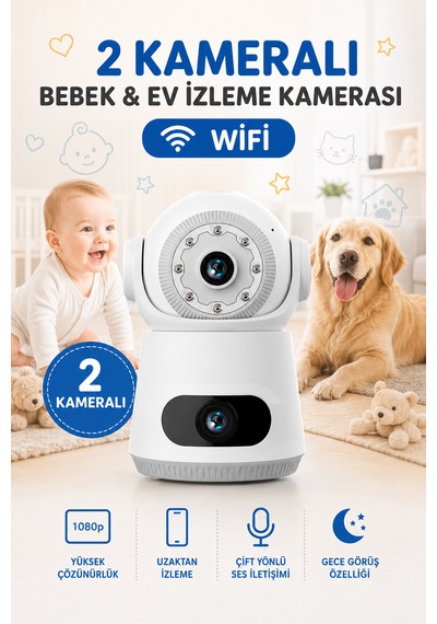 2 Kameralı Gece Görüşlü Karşılıklı Konuşma Özellikli Bebek Evcil Hayvan Kamerası