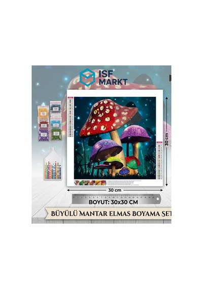Büyülü Mantar Elmas Boyama Seti 30x30 Cm - Taşlı Kendin Yap Dıy Hobi Pano