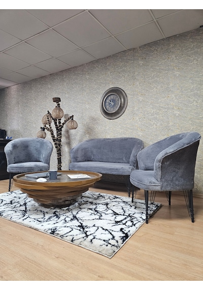 Zafir Teddy Takım Siyah Boyalı Telli Ayak Çay Seti Koltuk - Berjer , Balkon, Salon, Ofis Gri Zafir Teddy Takım Siyah Boyalı Telli Ayak Çay Seti Koltuk - Berjer , Balkon, Salon, Ofis Gri