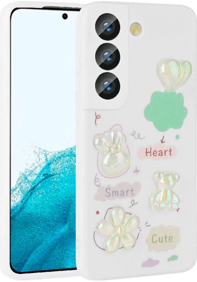 Galaxy S21 Fe Kılıf Kabartma Figürlü Parlak Zore Toys Silikon Kapak Beyaz