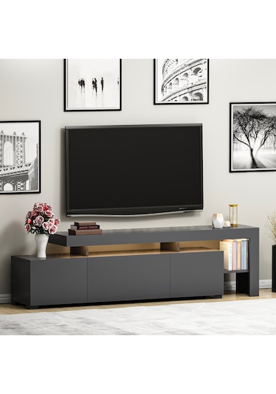 Beliz Modern LED Işıklı 3 Kapaklı, Raflı TV Sehpası – 192 cm, Antrasit Beliz Modern LED Işıklı 3 Kapaklı, Raflı TV Sehpası – 192 cm, Antrasit