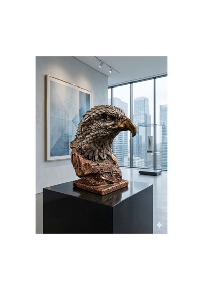 Dekoratif Gümüş - Bronz Görünümlü Kartal Heykeli Orta Boy 35x20cm