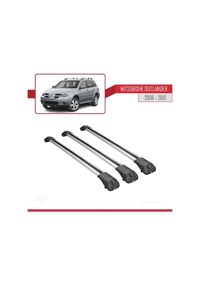 Mitsubishi Outlander 2006-2013 Arası İle Uyumlu Ace-1 Ara Atkı Tavan Barı Gri 3 Adet Bar
