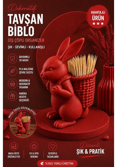Ognami3d Dekoratif Tavşan Kürdanlık - 3d Baskı Masaüstü Organizer 34805459
