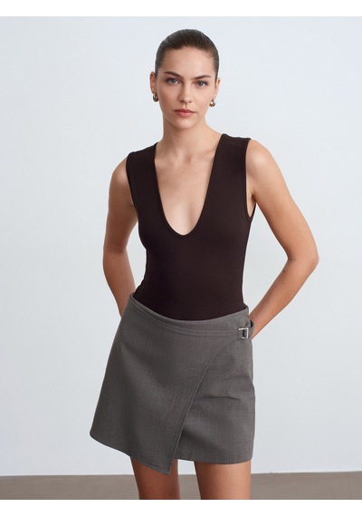 Dilvin 32835 V Yaka Bodysuit-koyu Kahve