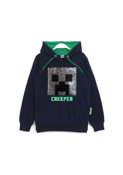 Creeper Renk Değiştiren Pul Payetli Çocuk Kapüşonlu Sweatshirt Lacivert